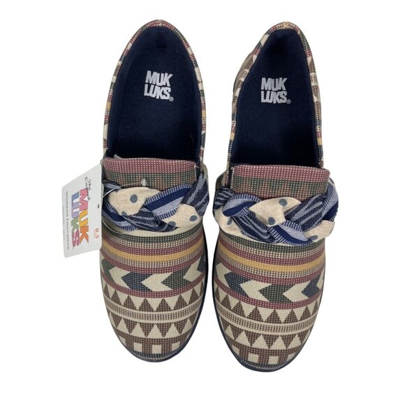 Muk Luks Beige Geometric Boardwalk Stroll Slip-On Sneaker Loafer Size 8.5 Aztec - Picture 3 of 10